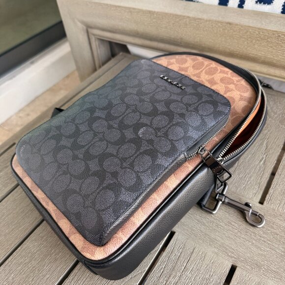 Coach Ethan Pack In Blocked Signature Canvas CZ394 Tan Charcoal Black - Picture 8 of 16